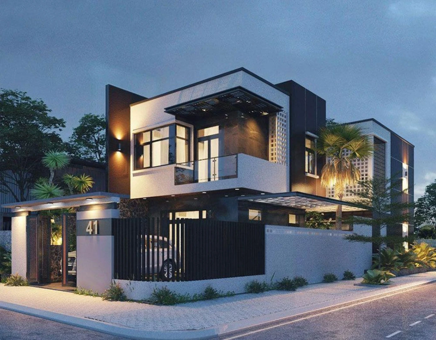 Phong cách biệt thự mini hiện đại thể hiện qua đường nét tối giản vật liệu hiện đại