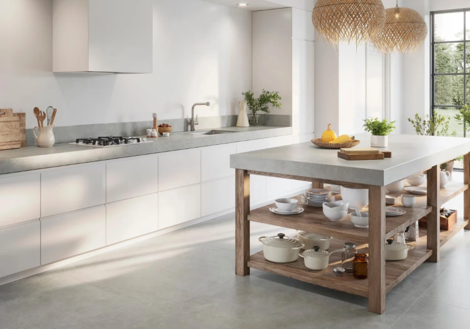 Gạch lát nền nhà bếp hiệu ứng xi măng có khả năng chống trơn trượt vượt trội