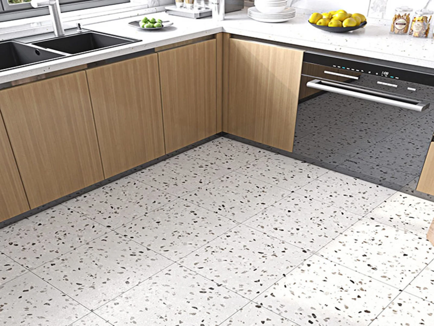 Gạch lát nền nhà bếp terrazzo có tính năng chống trơn trượt hiệu quả