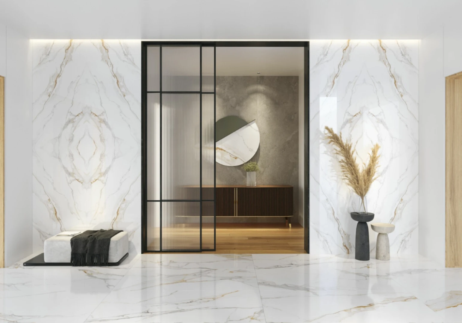 Gạch ốp tường màu trắng tạo cảm giác rộng rãi cho không gian