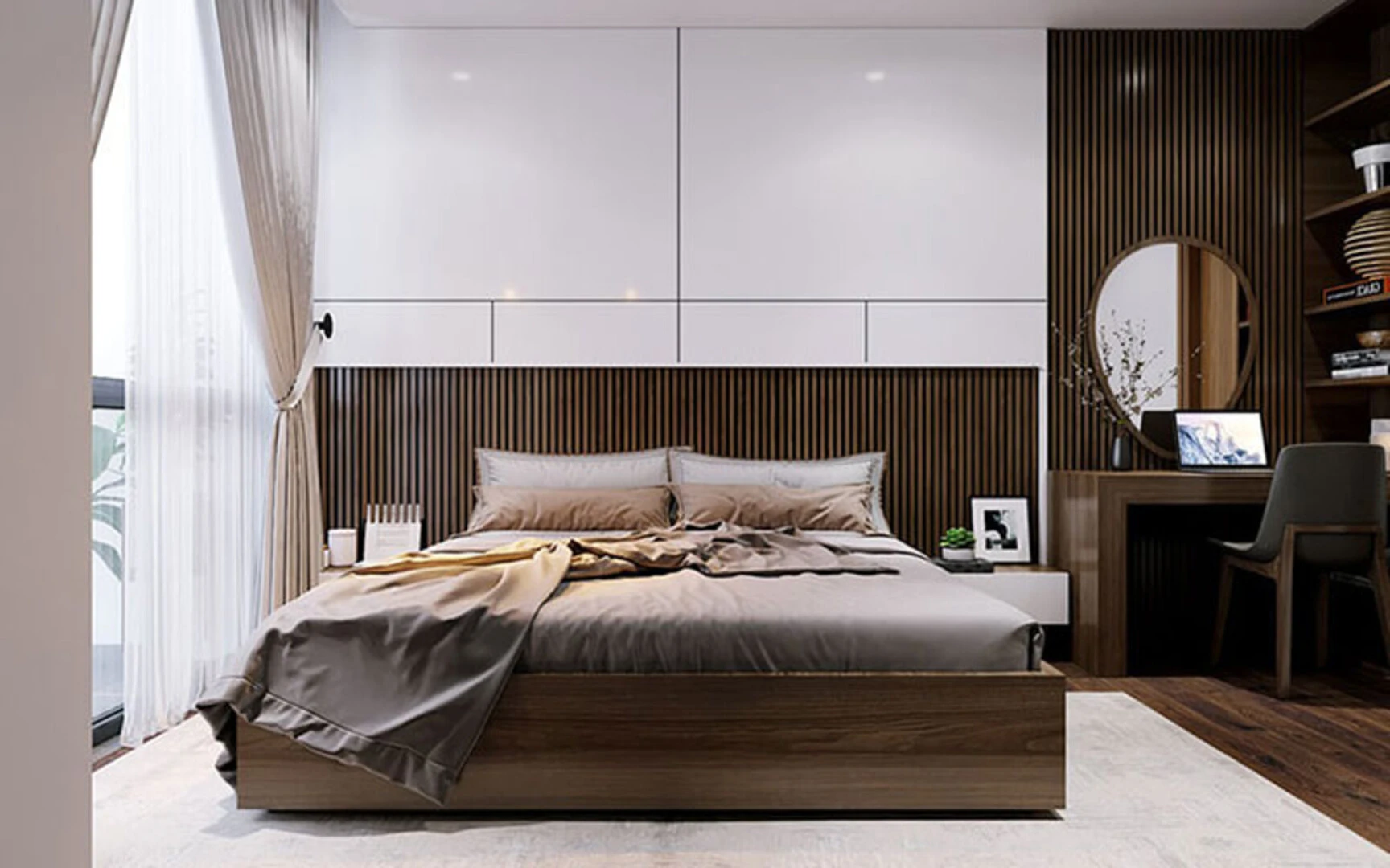 Gạch ốp tường phòng ngủ trơn 