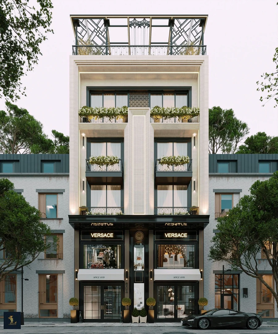 Nhà tân cổ điển mái bằng giúp ngôi nhà trông gọn gàng, vững chãi