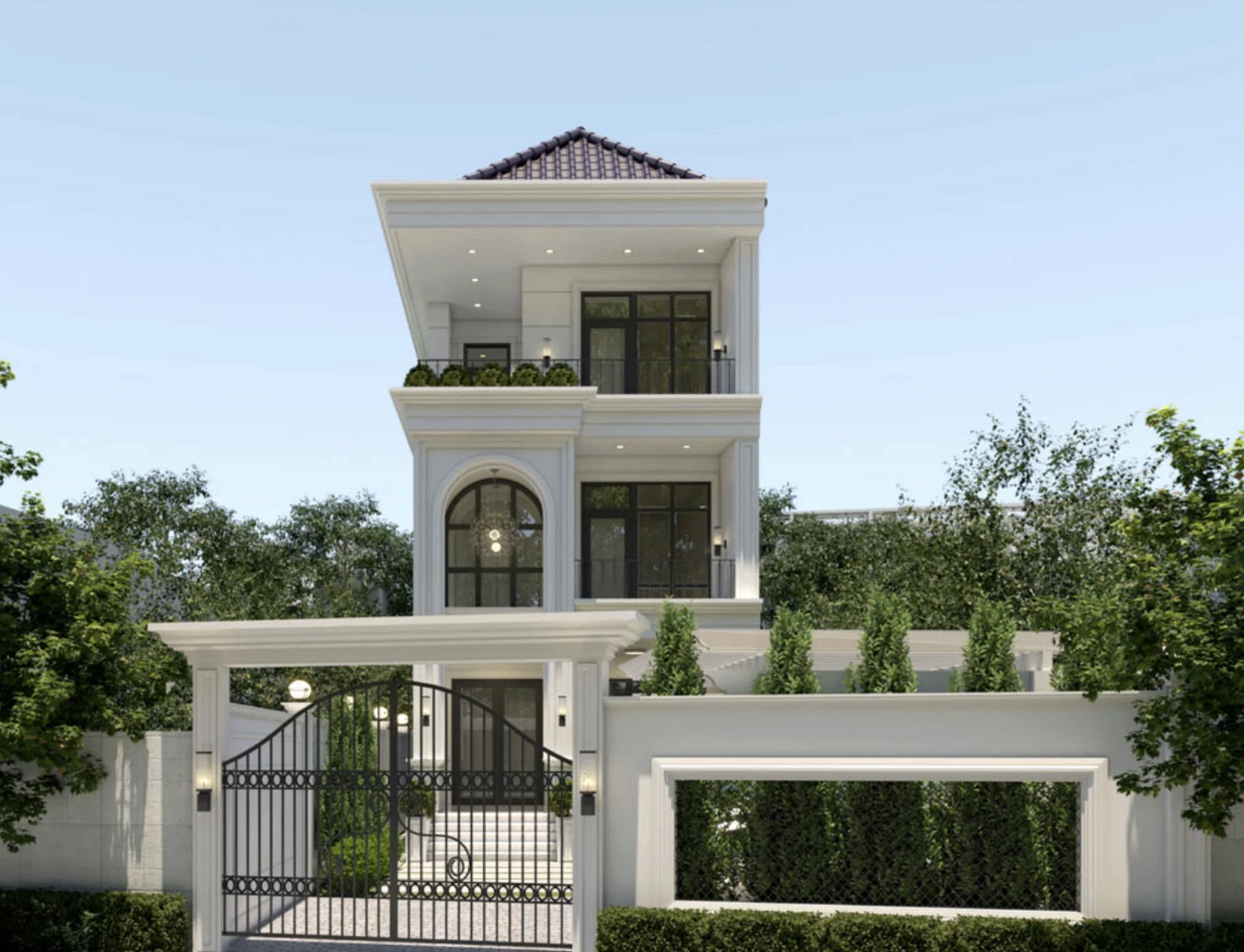 Mẫu nhà phố tân cổ điển mái Thái giúp thoát nước tốt, chống nóng hiệu quả