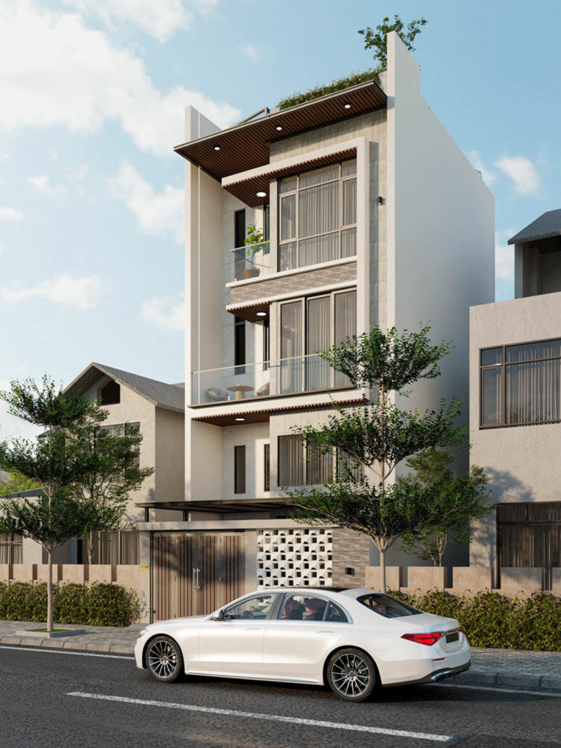 Nhà phố tân cổ điển có sân thượng mang lại vẻ sang trọng và gần gũi thiên nhiên