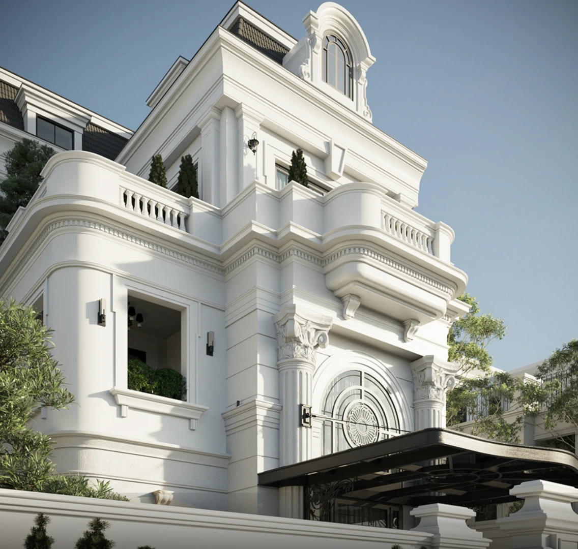 Nhà phố tân cổ điển có sân thượng có thể bố trí tiểu cảnh, vườn xanh thư giãn