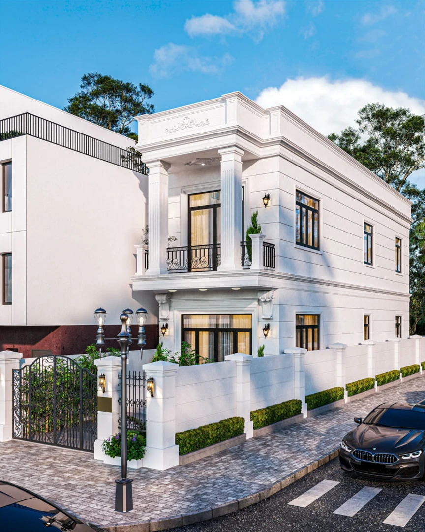 Mẫu nhà phố tân cổ điển 2 tầng phù hợp với phong cách sang trọng