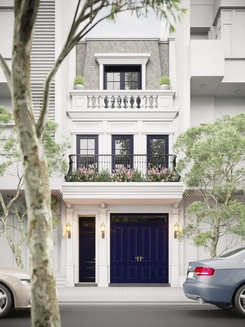 Mẫu nhà phố tân cổ điển có sân thượng mang đến không gian sống tiện nghi và thoáng đãng