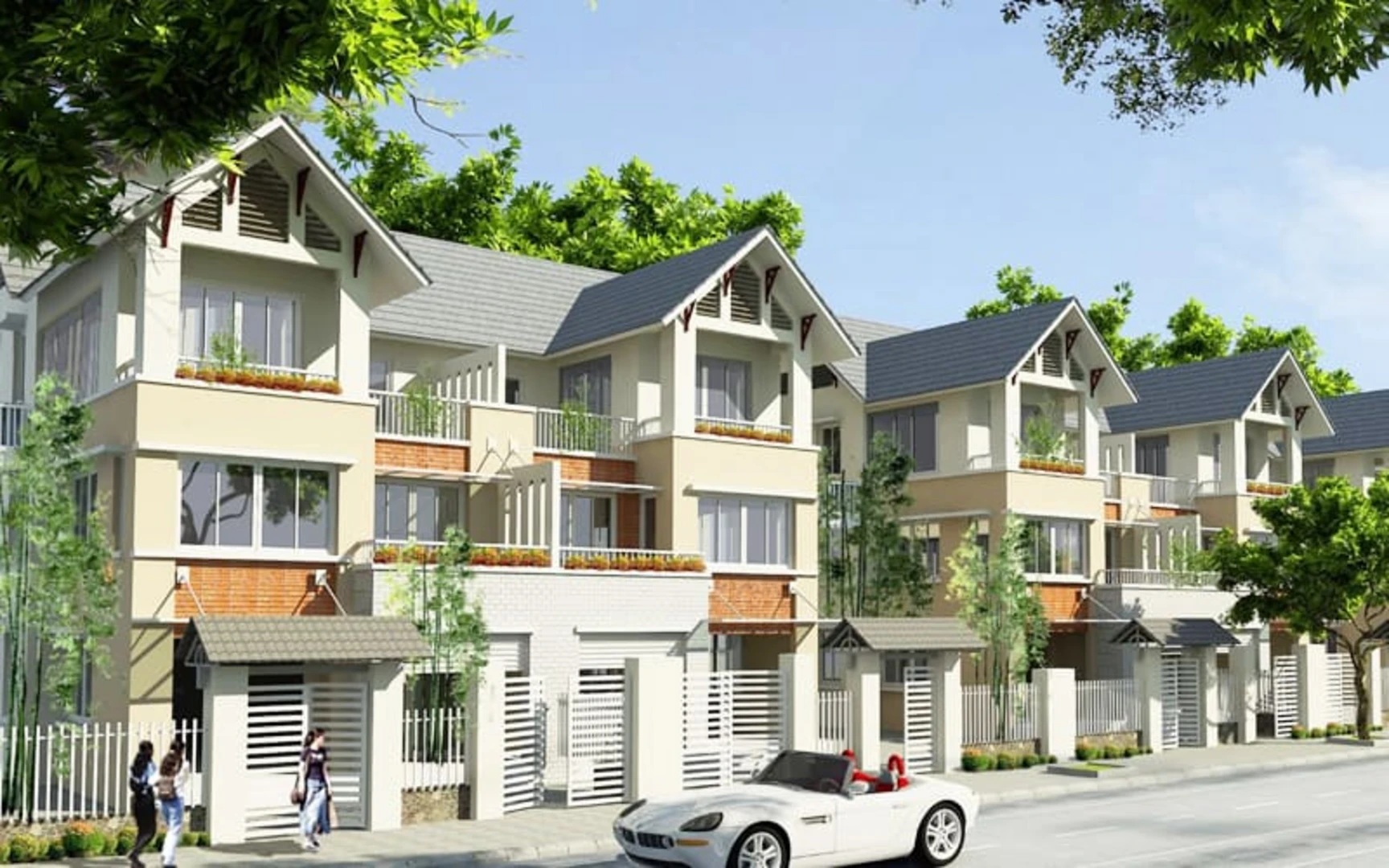 Mẫu thiết kế biệt thự liền kề có mặt tiền đồng nhất và bố cục gọn gàng