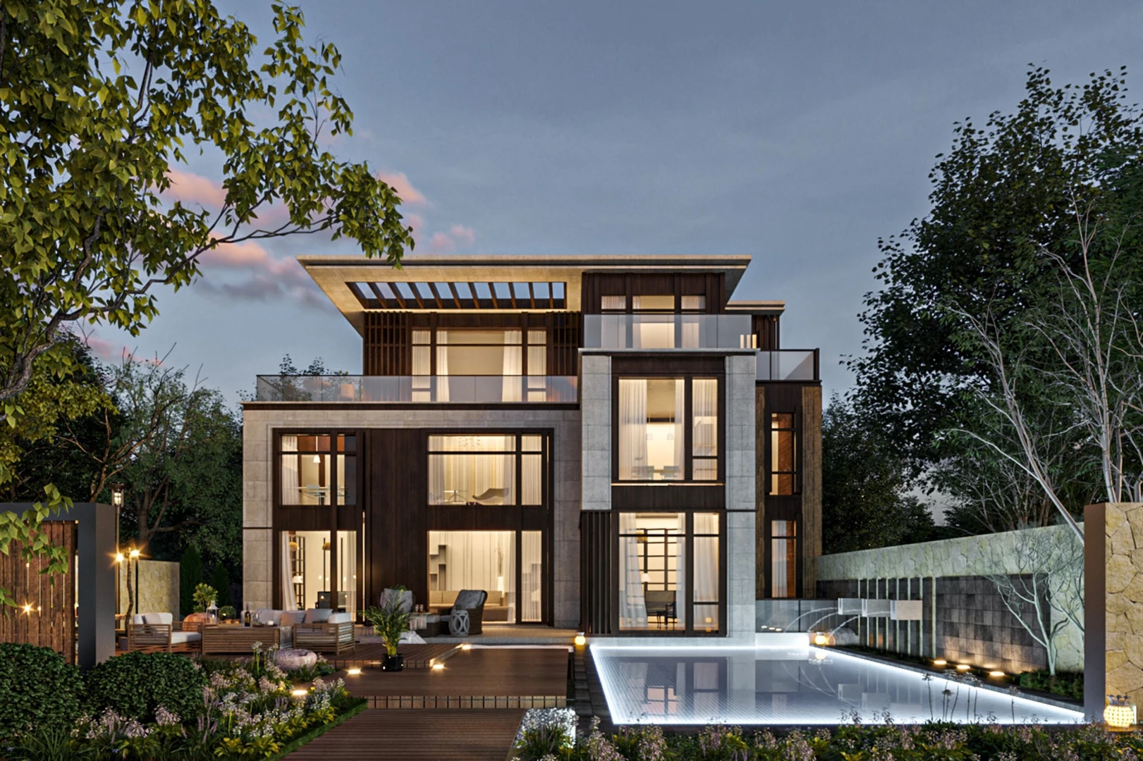 Mẫu thiết kế biệt thự đơn lập giúp gia chủ dễ dàng bố trí thêm bể bơi hoặc tiểu cảnh nhỏ