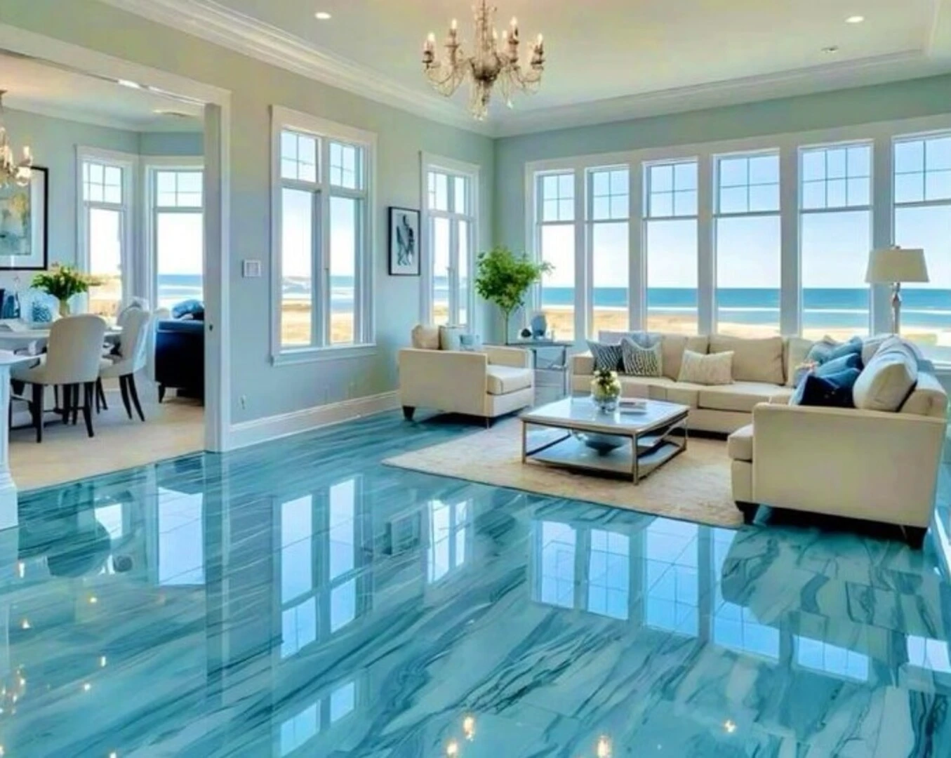 Gạch lát nền màu xanh dương mang lại cảm giác tràn đầy sức sống cho ngôi nhà