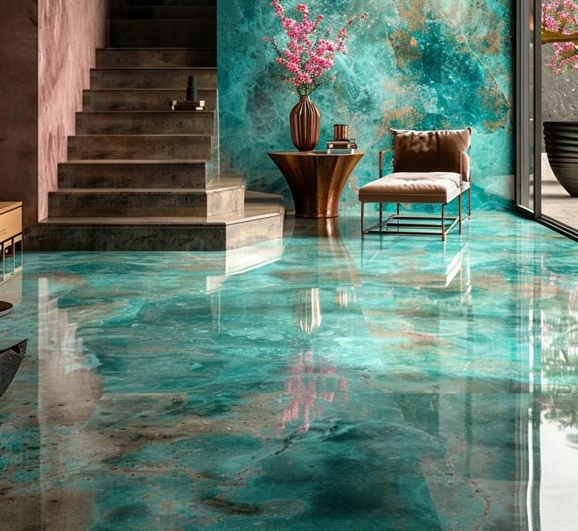 Gạch lát nền màu xanh ngọc bích mang lại vẻ đẹp sang trọng