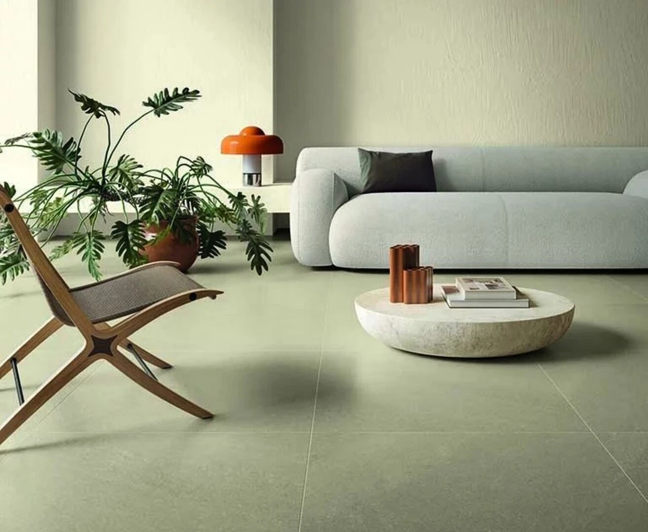 Gạch lát nền màu xanh rêu nhẹ nhàng