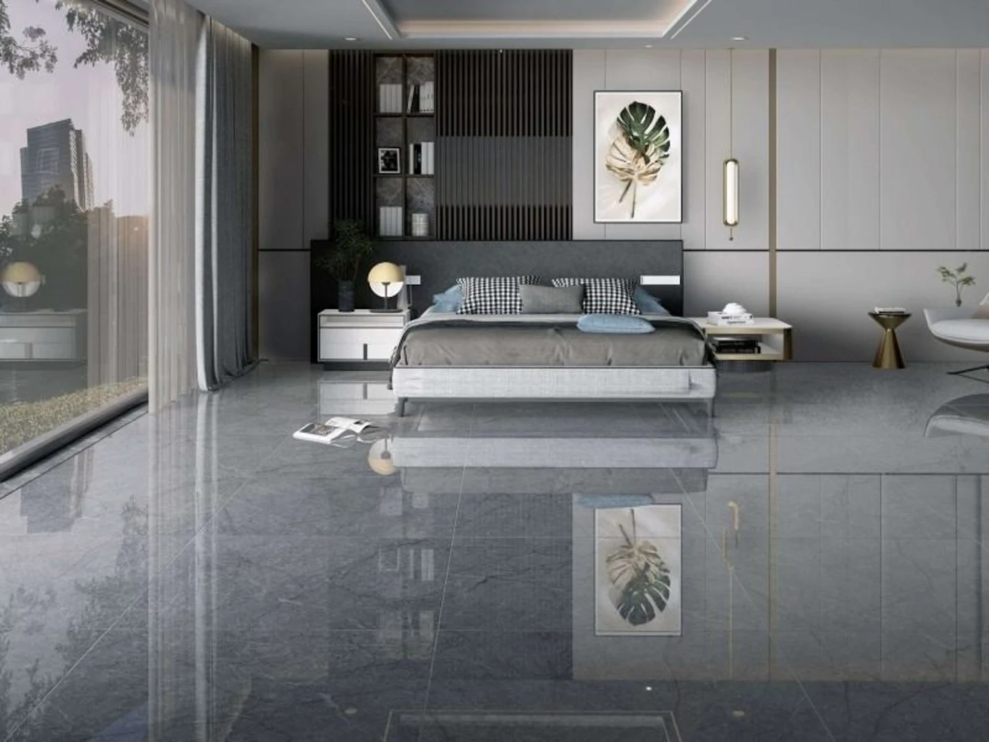 Gạch lát nền phòng ngủ vân xi măng