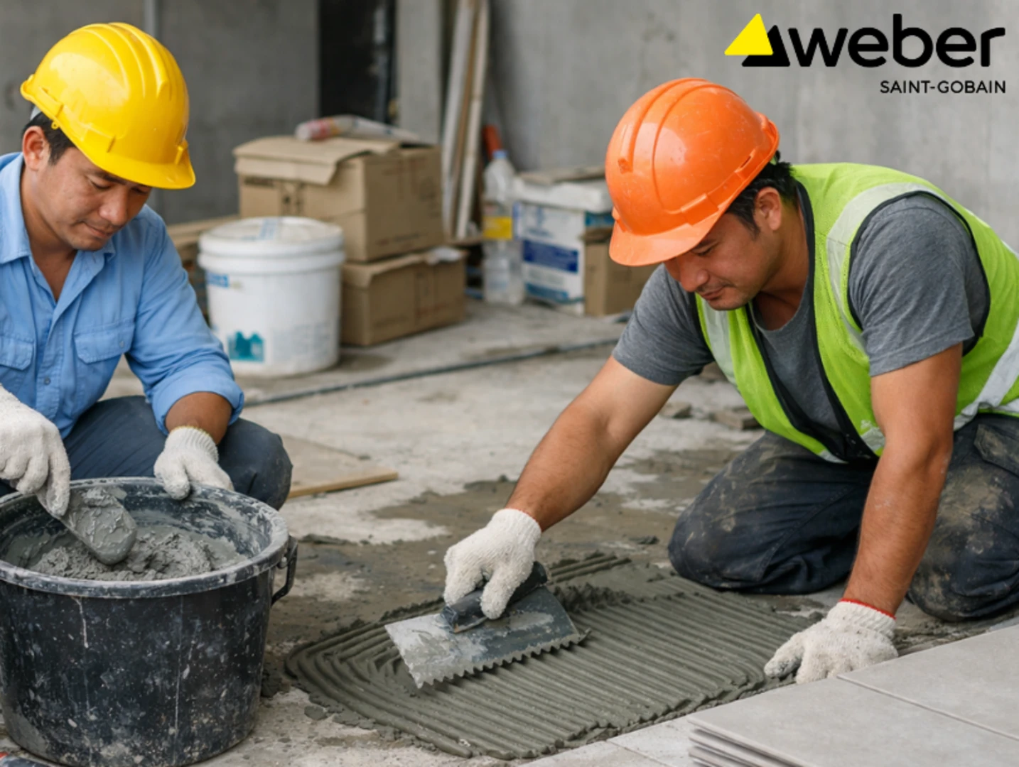 Bước 2: Trộn và trét keo dán gạch