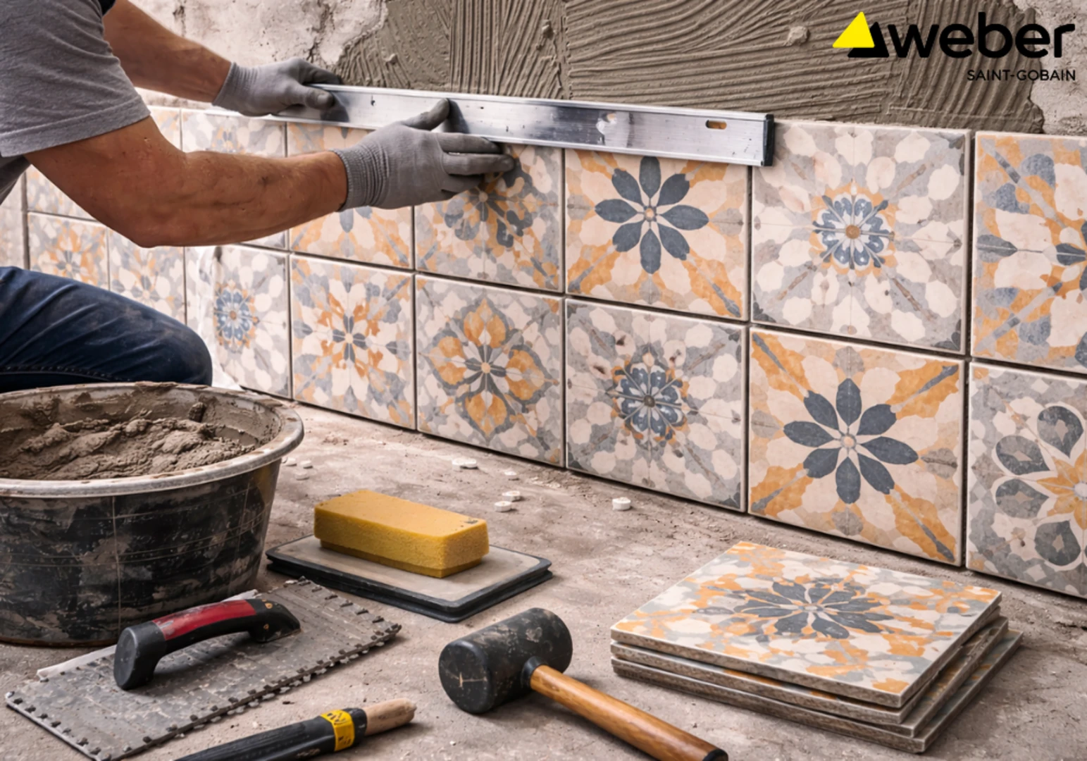 Bước 3: Tiến hành ốp lát gạch bông