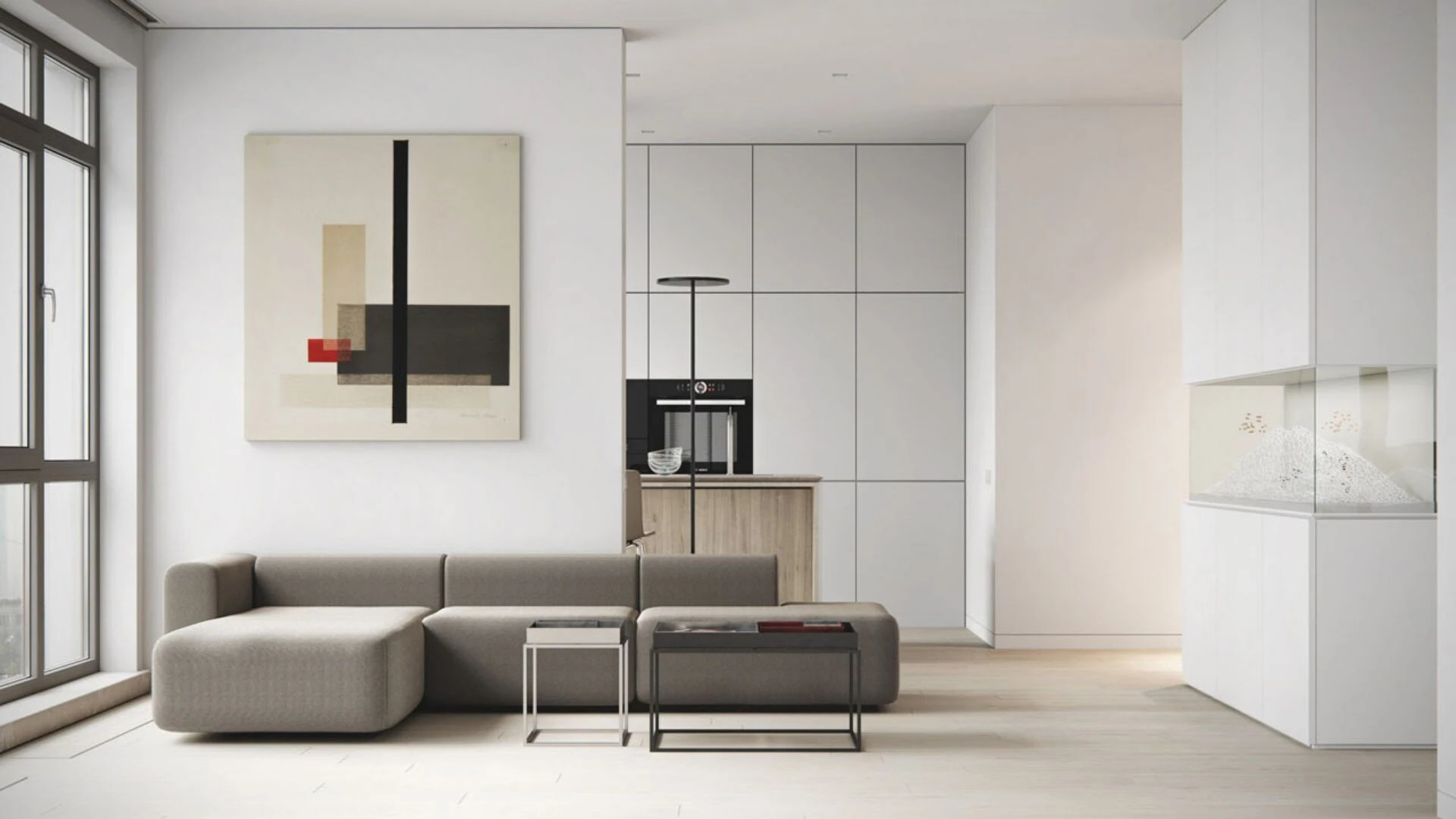 Gạch lát nền phòng khách phong cách tối giản (Minimalism)