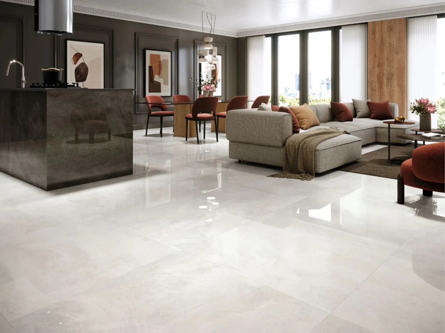 Gạch lát nền phòng khách phong cách tân cổ điển 