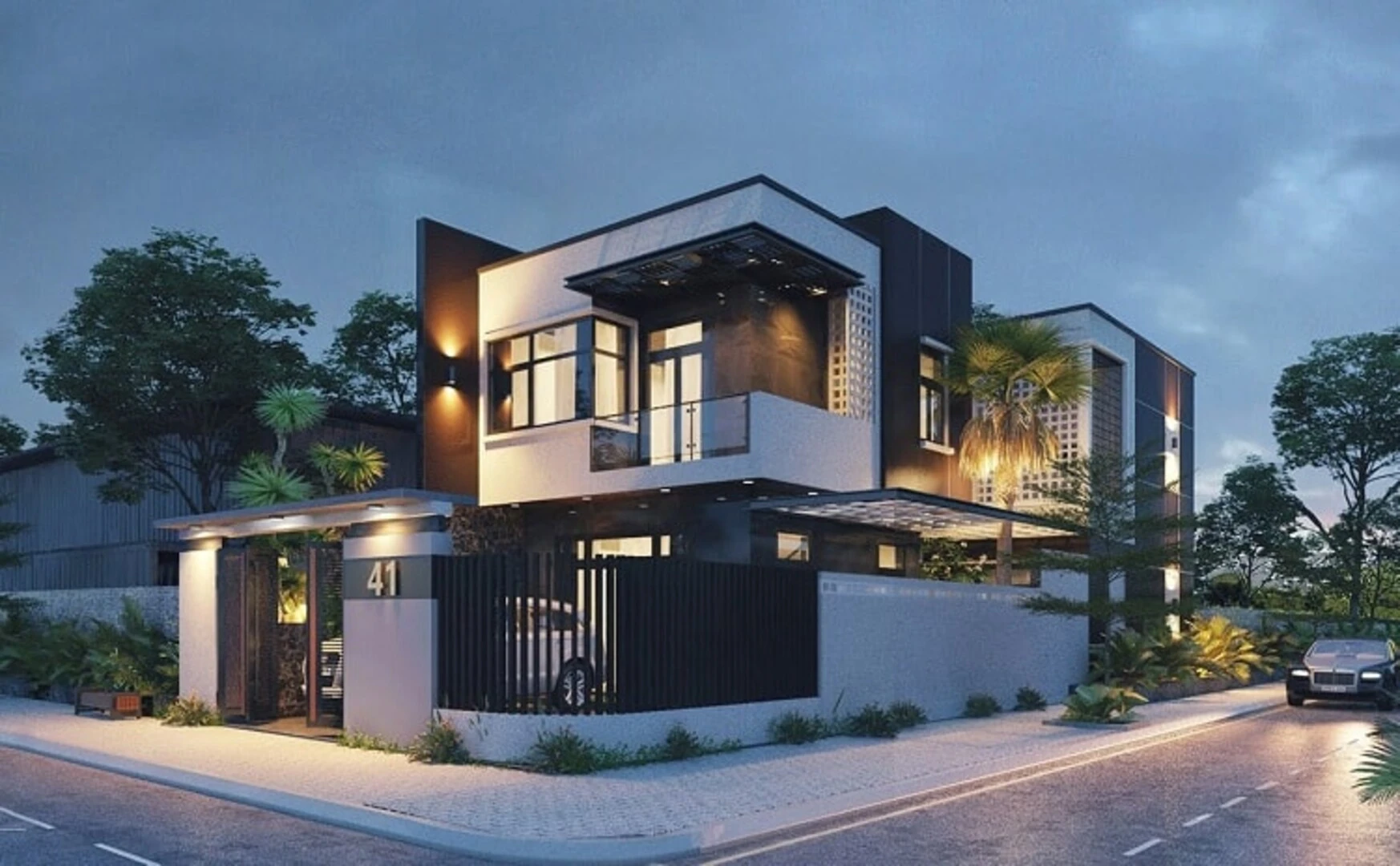 Mẫu biệt thự 2 mặt tiền phong cách kiến trúc hiện đại