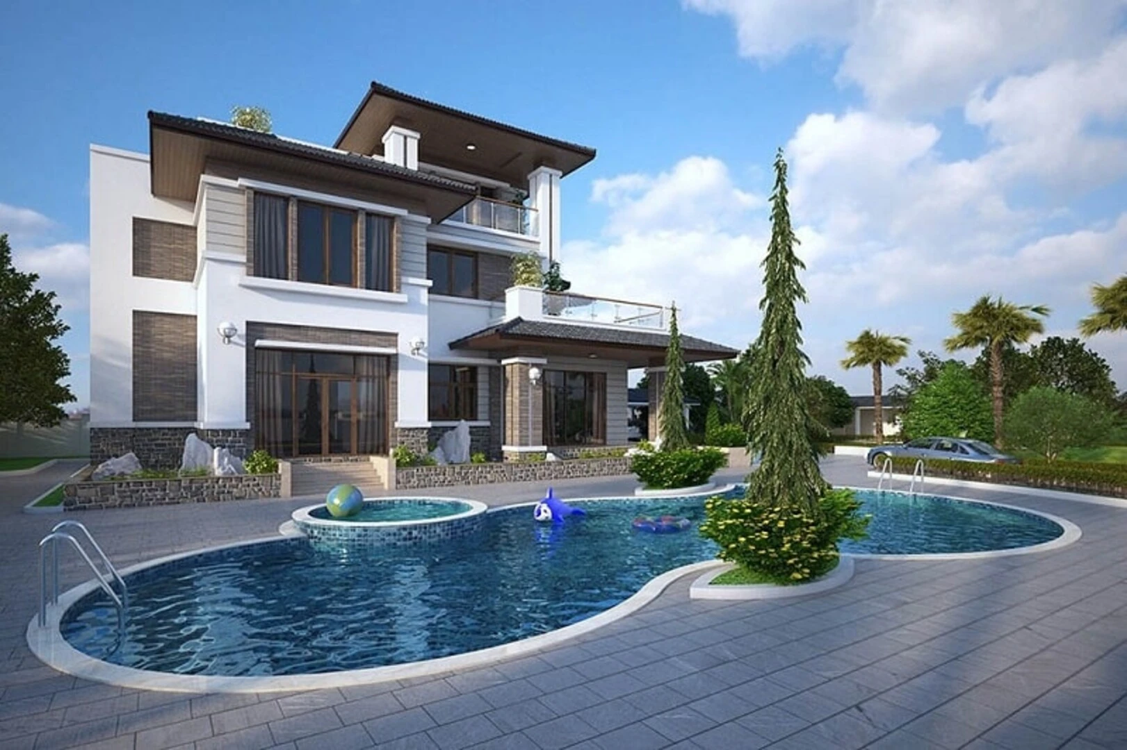 Mẫu biệt thự hiện đại có hồ bơi riêng mang đến không gian sống như resort