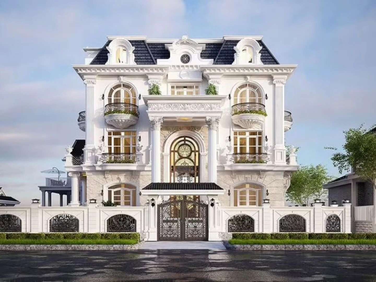 Công trình biệt thự kiểu Pháp ưu tiên sử dụng vật liệu cao cấp kết hợp cùng màu sắc trang nhã, tinh tế