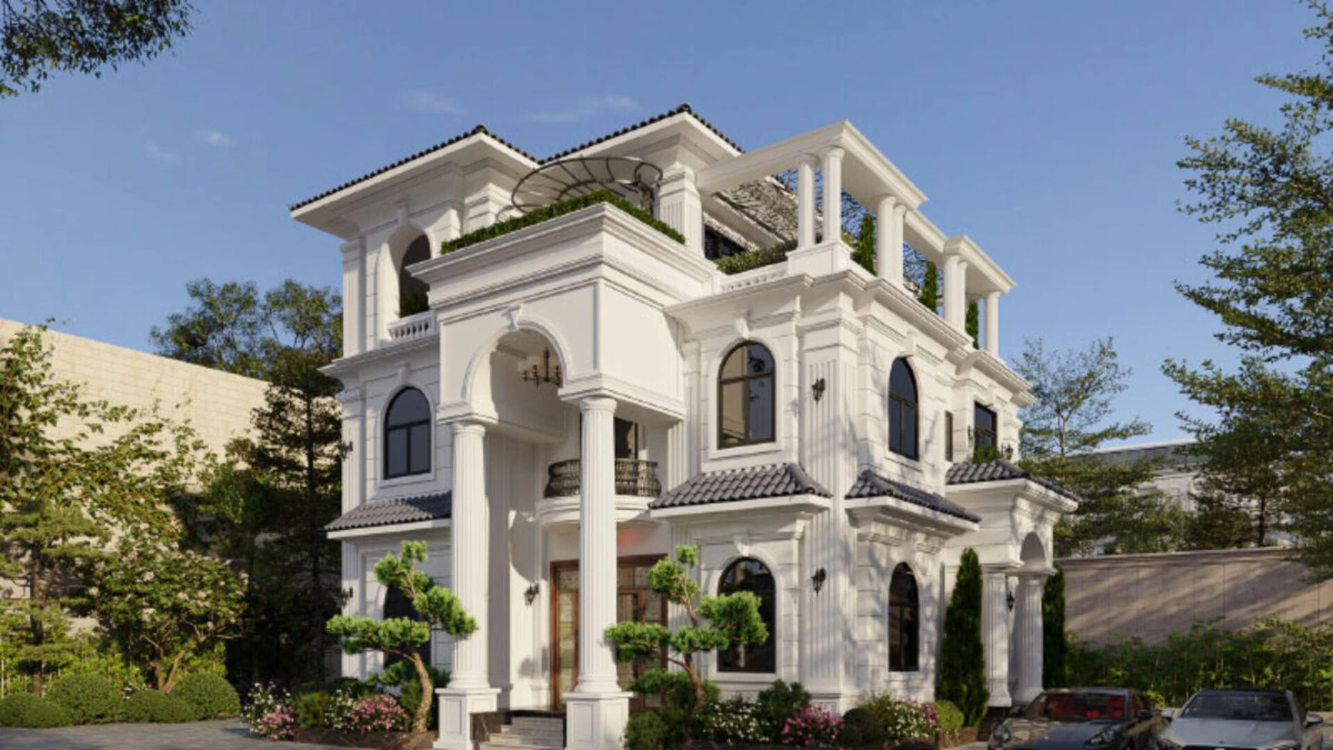 Thiết kế biệt thự với gam màu trung tính mang lại vẻ đẹp sang trọng