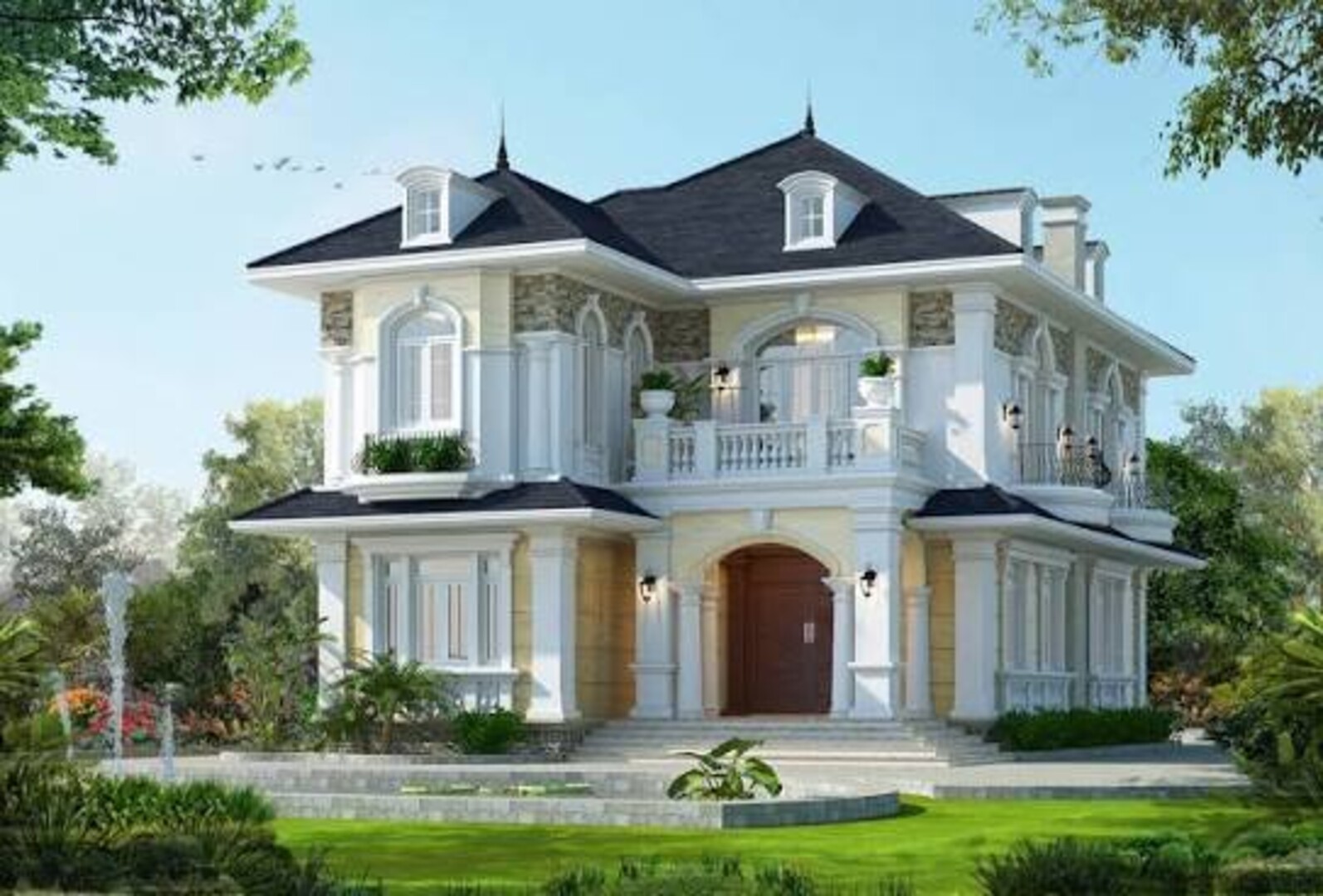 Biệt thự mái thái 2 tầng được ưa chuộng bởi sự cao ráo, thanh thoát 