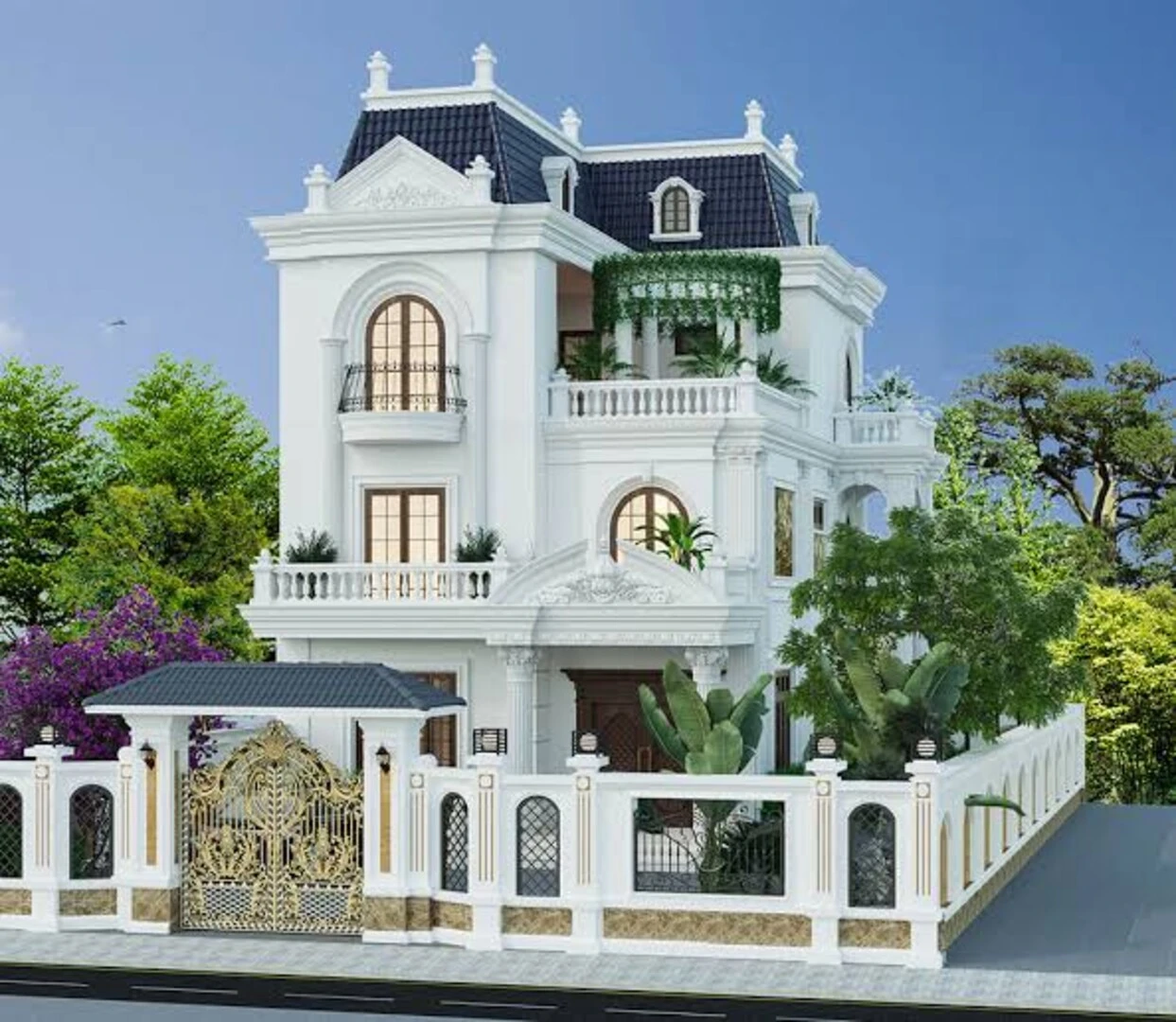 Biệt thự nhà vườn 3 tầng kiểu Pháp tinh tế và bề thế