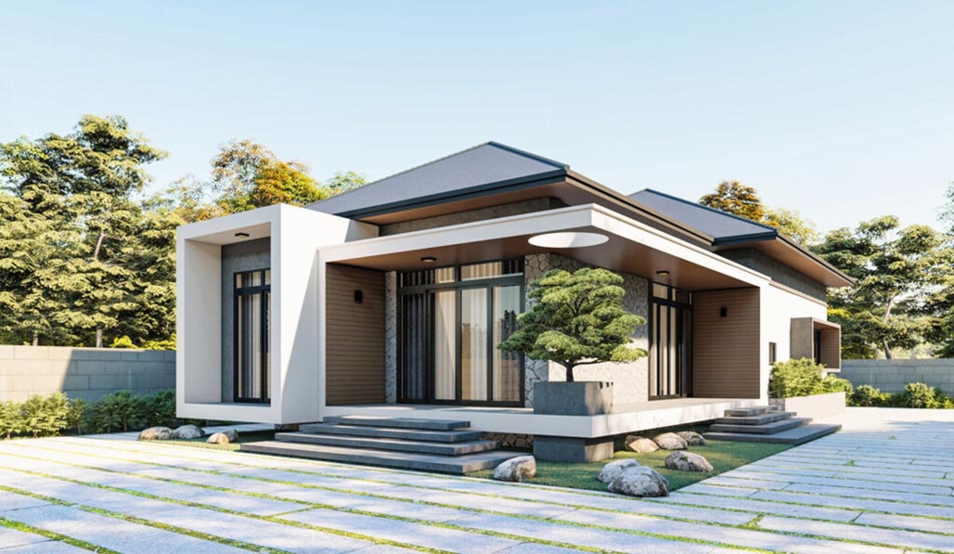Mẫu biệt thự vườn 1 tầng 3 phòng ngủ đẹp, hiện đại 