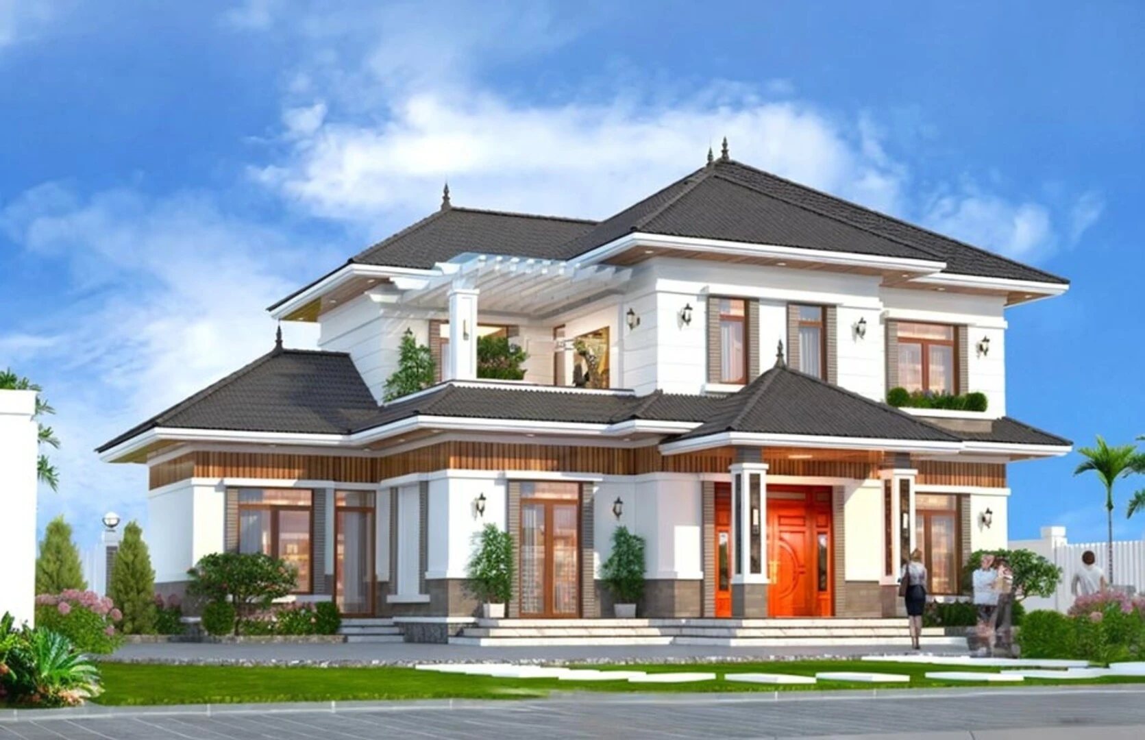 Mẫu biệt thự nhà vườn 400m2 với hệ cửa kính lớn đón sáng tự nhiên