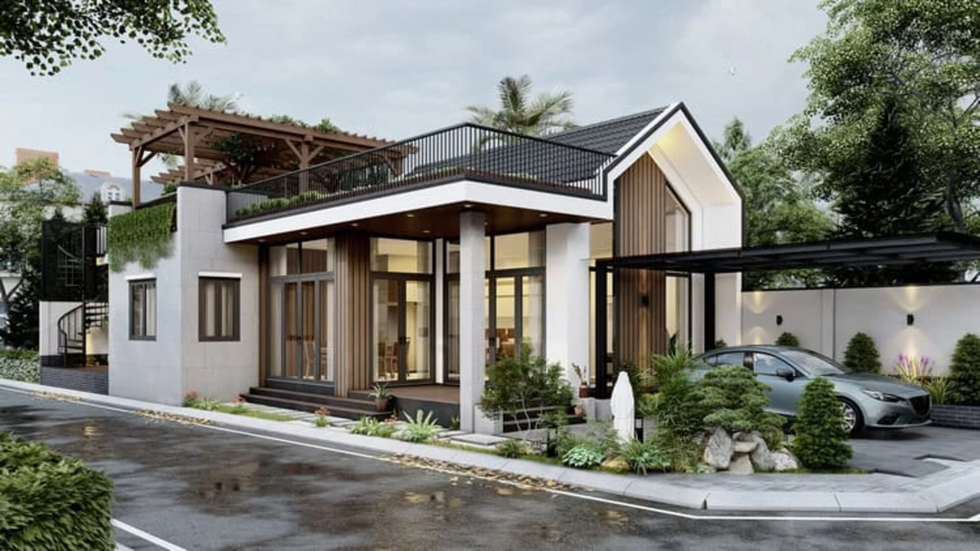 Thiết kế biệt thự nhà vườn 1 tầng 4 phòng ngủ sang trọng cùng cảnh quan sân vườn 