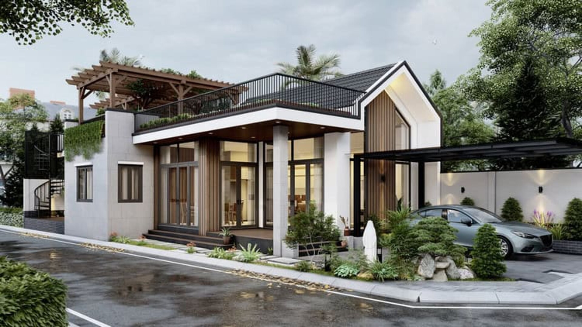 Thiết kế biệt thự nhà vườn 1 tầng 4 phòng ngủ sang trọng cùng cảnh quan sân vườn 