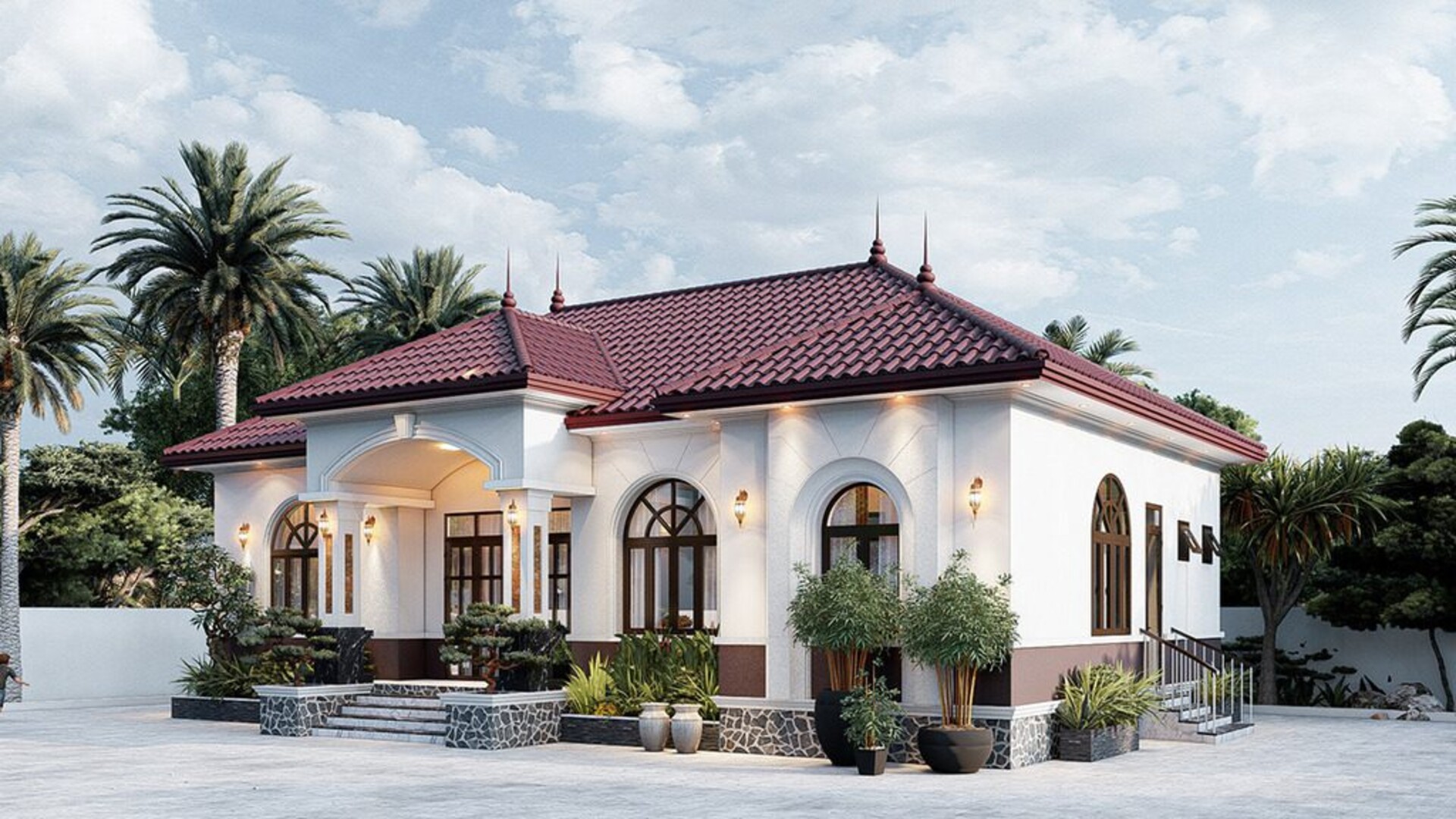 Mẫu biệt thự nhà vườn 1 tầng tân cổ điển lý tưởng dành cho gia đình yêu thiên nhiên