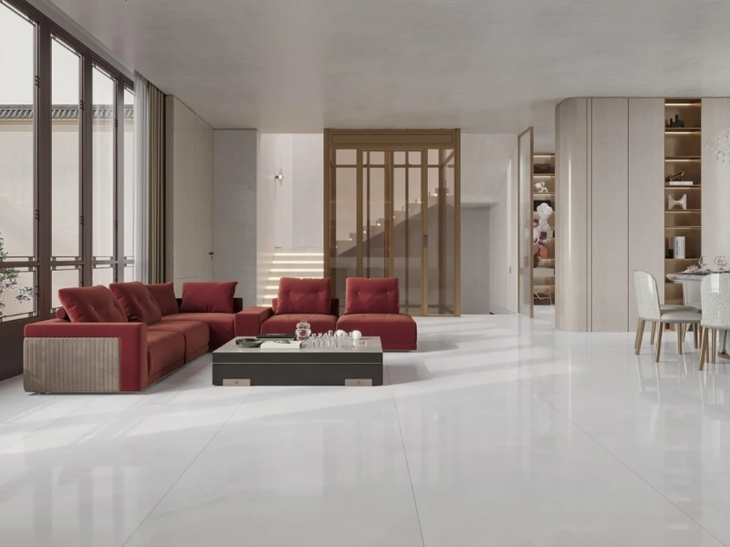 Gạch khổ lớn 100x100 vân đá trắng ngà đẹp, hiện đại