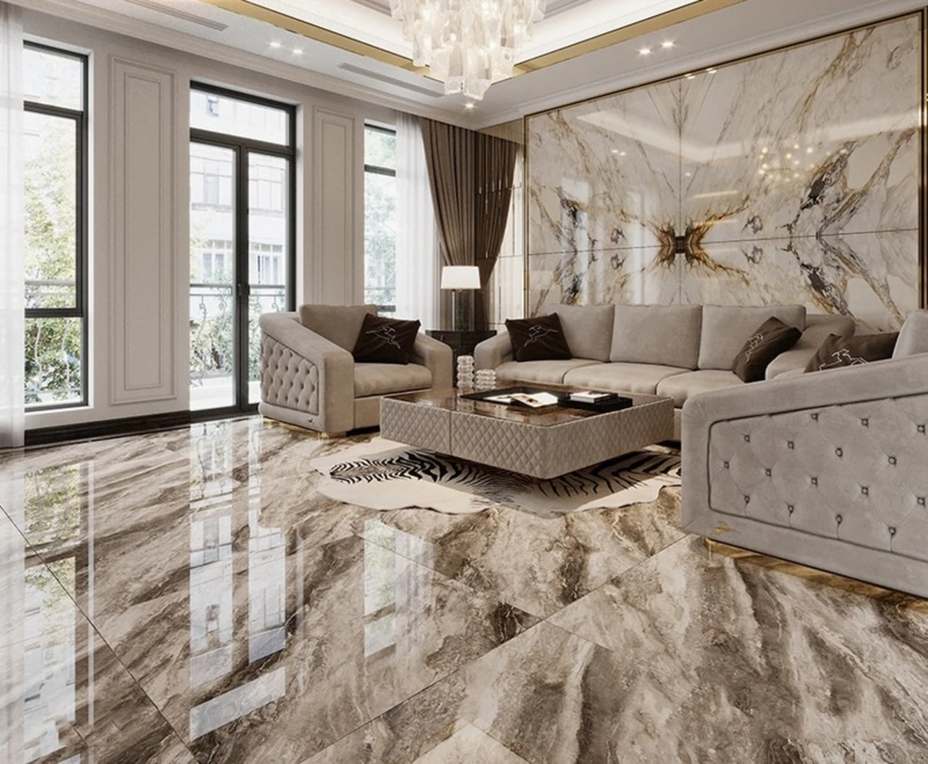 Gạch lát nền khổ lớn 100x100 phong cách tân cổ điển, sang trọng