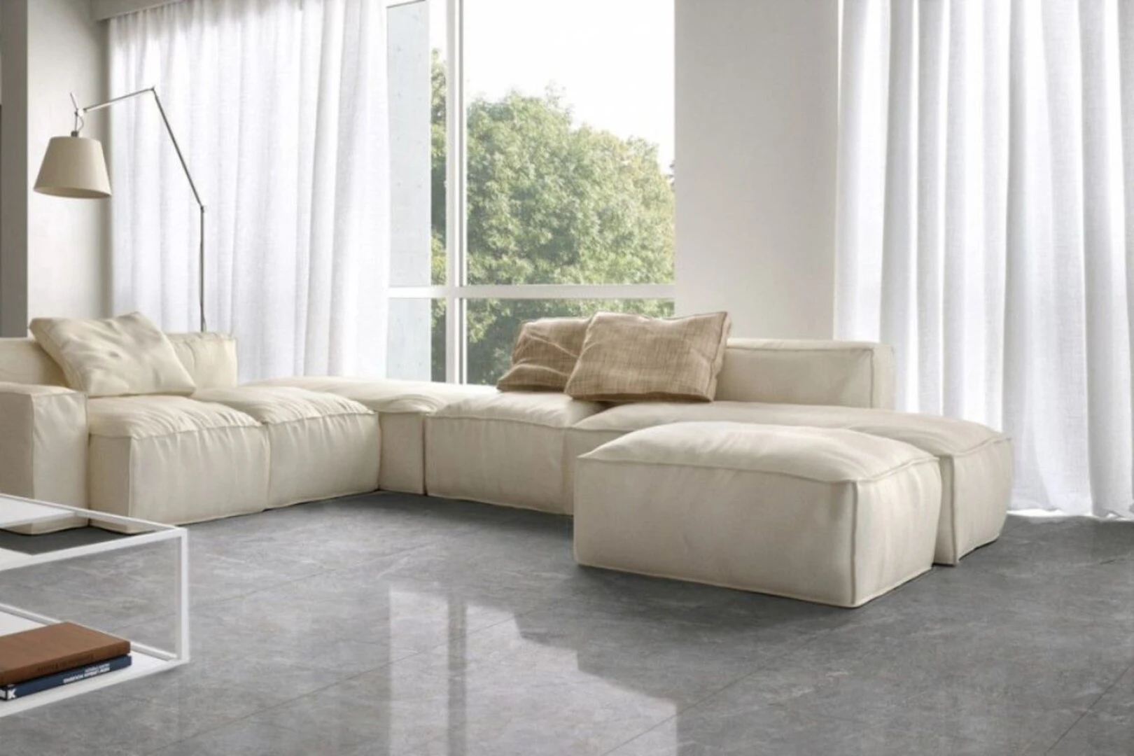 Gạch lát nền vân đá màu xám trắng được nhiều gia chủ ưa chuộng
