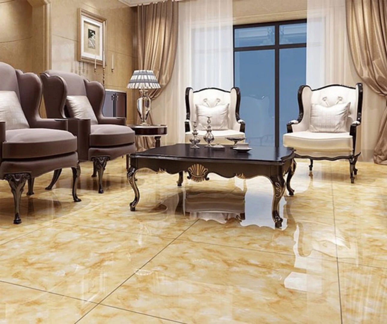 Gạch lát nền màu vàng ánh kim 80x80