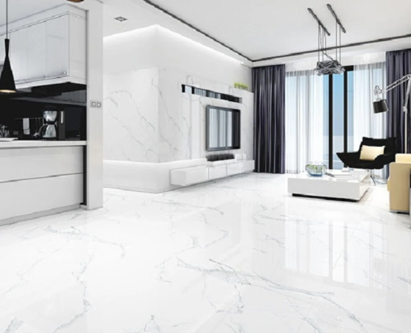 Gạch lát nền 100x100 phù hợp với các không gian có diện tích rộng