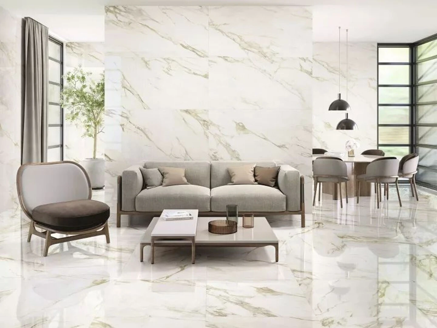Mẫu gạch ốp tường phòng khách 30x60 vân đá marble đẹp, sang trọng