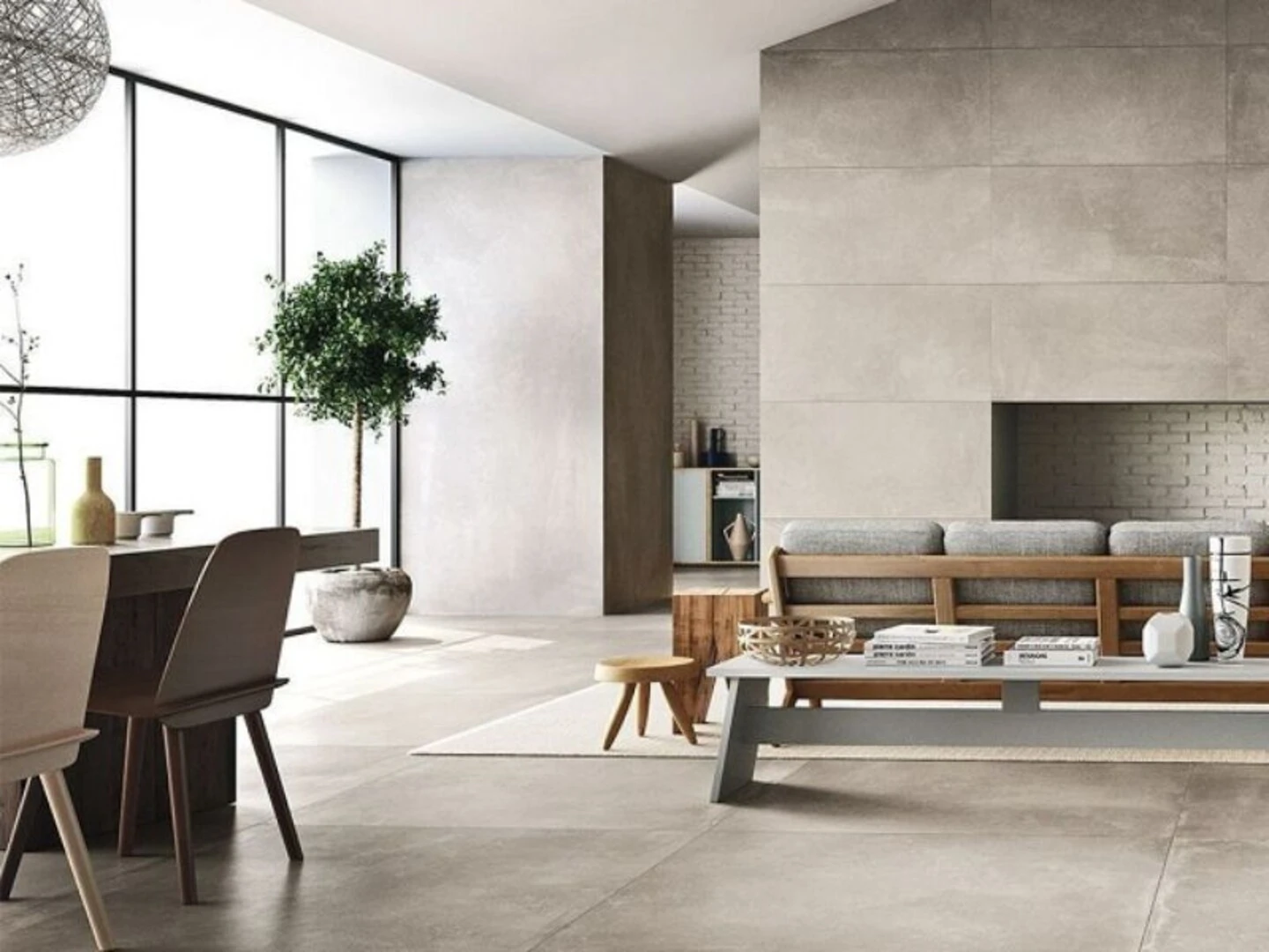 Gạch ốp tường phòng khách 30x60 giả xi măng mang đến vẻ đẹp tối giản
