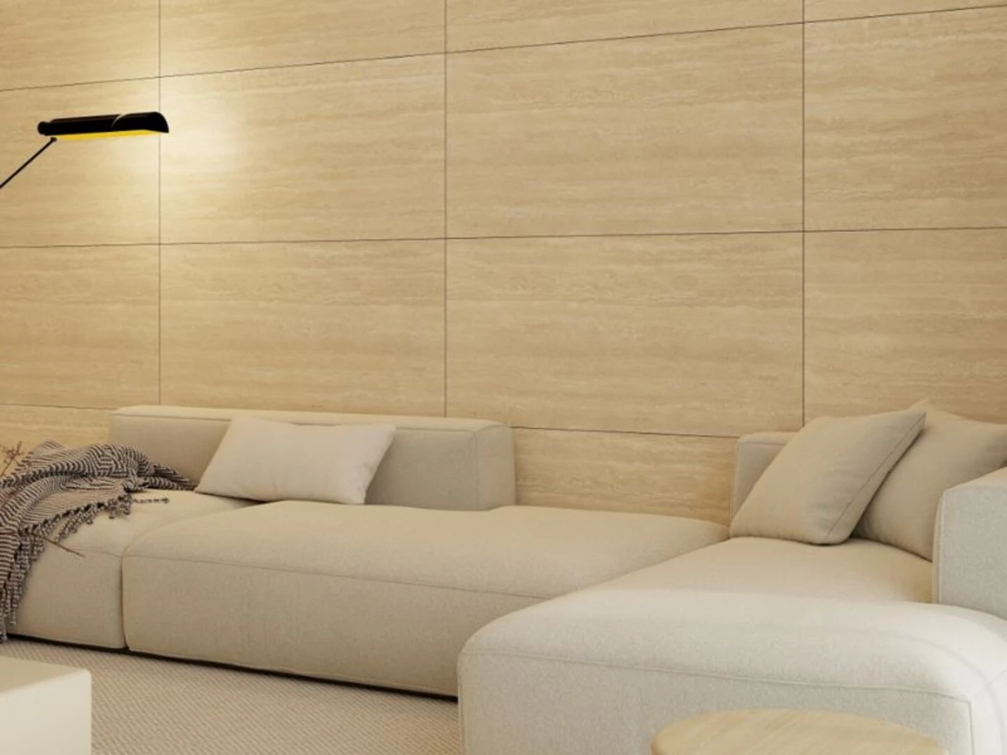Gạch ốp tường màu kem beige phong cách Hàn Quốc