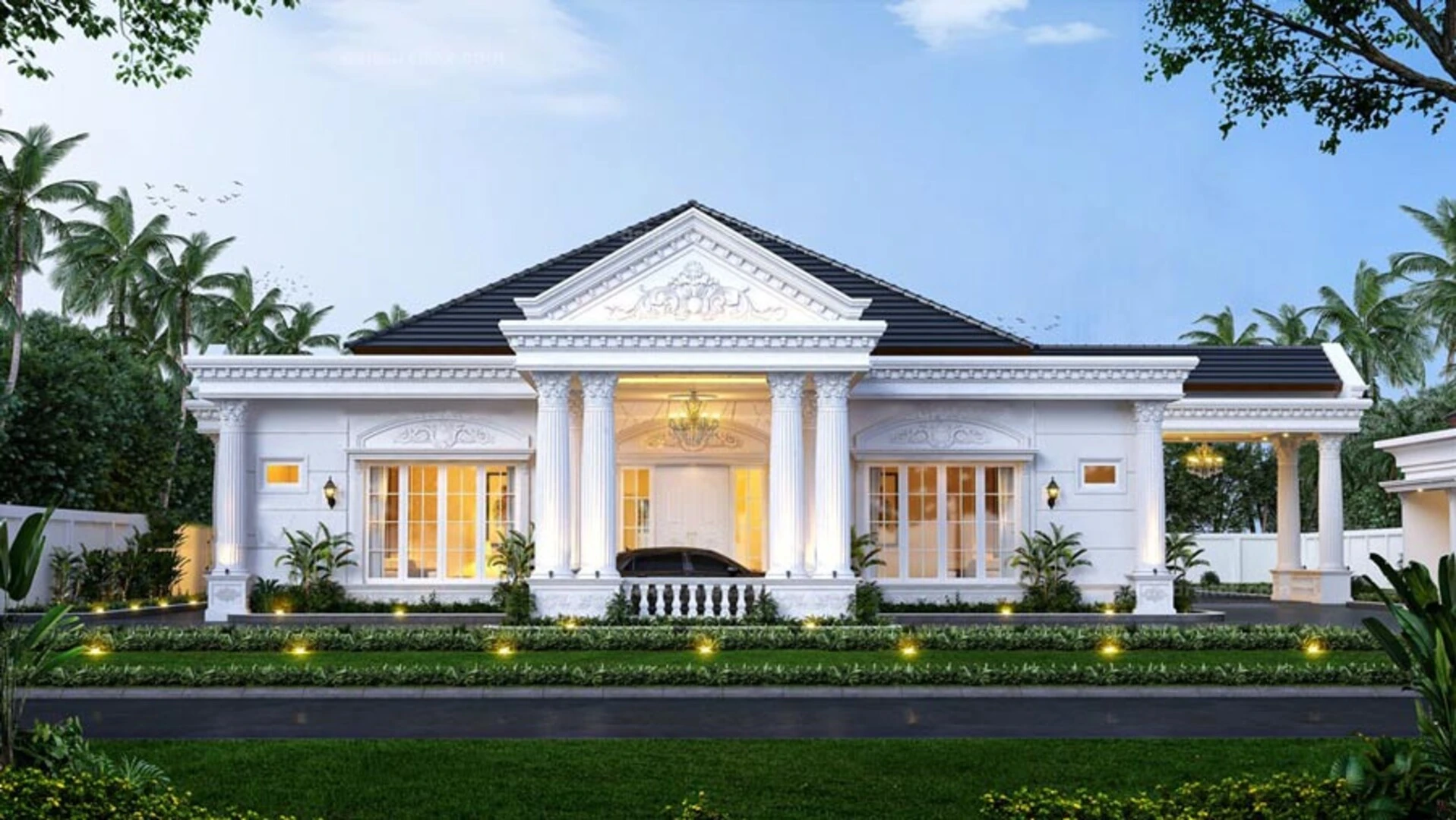 Biệt thự 1 tầng kiểu châu Âu nổi bật với vẻ đẹp sang trọng