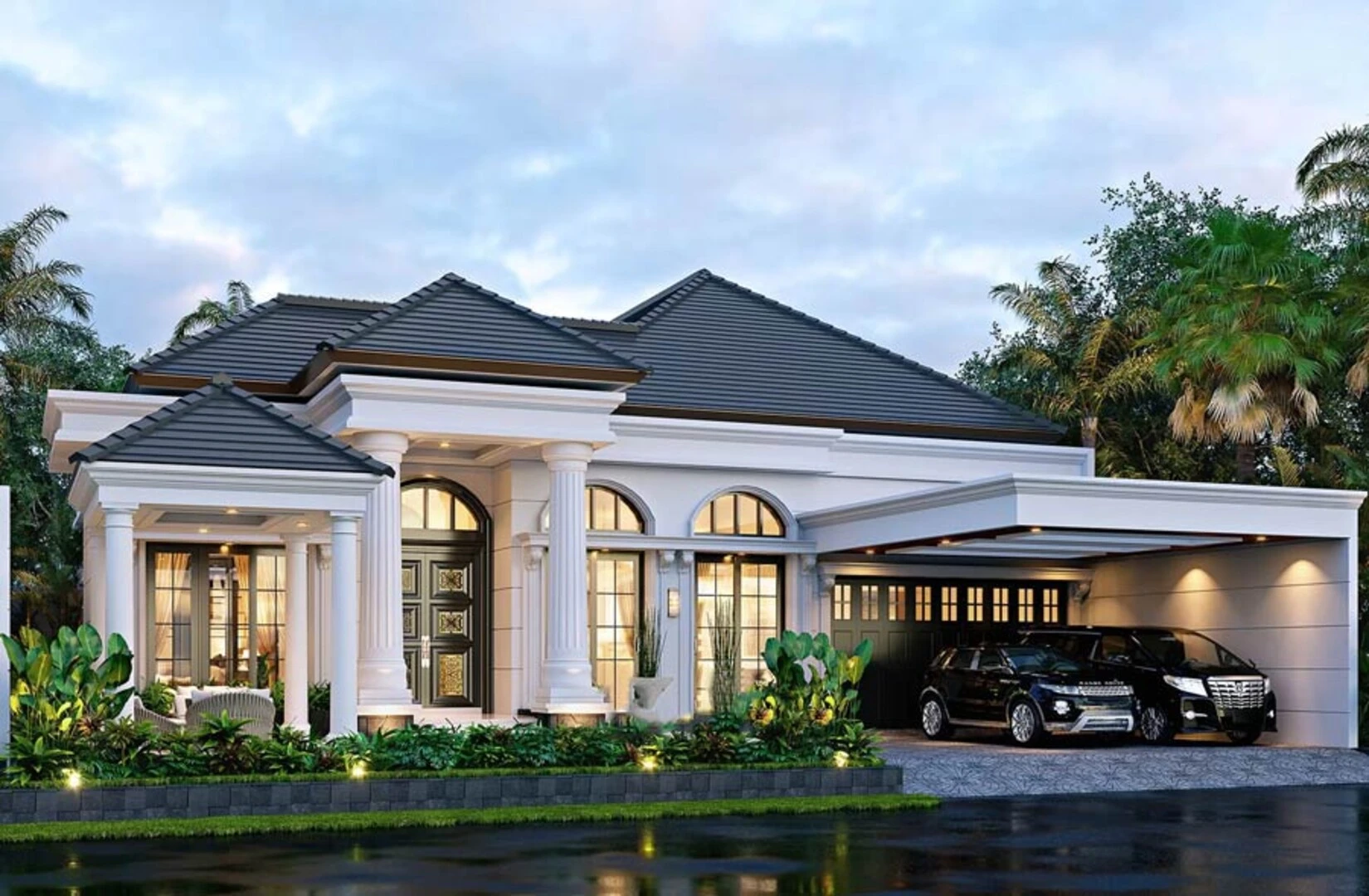 Biệt thự 1 tầng kiểu Châu Âu mái Nhật 