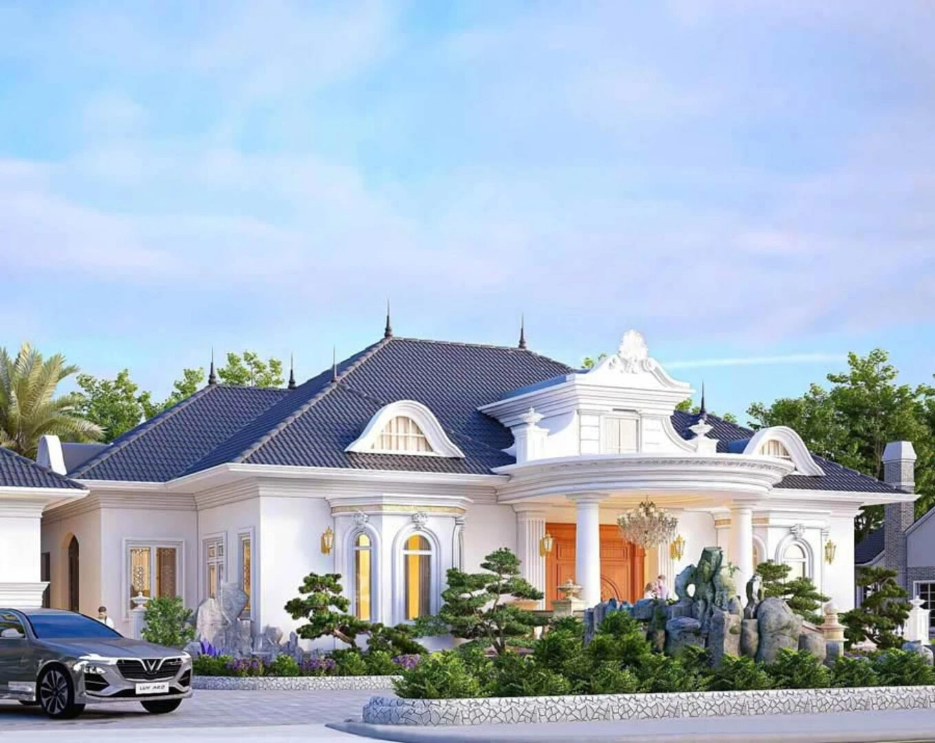 Biệt thự 1 tầng kiểu Châu Âu mái Nhật phù hợp với khí hậu và kiến trúc Việt Nam