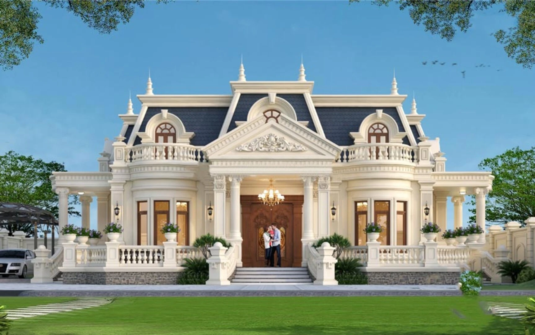 Biệt thự 1 tầng kiểu châu Âu tân cổ điển