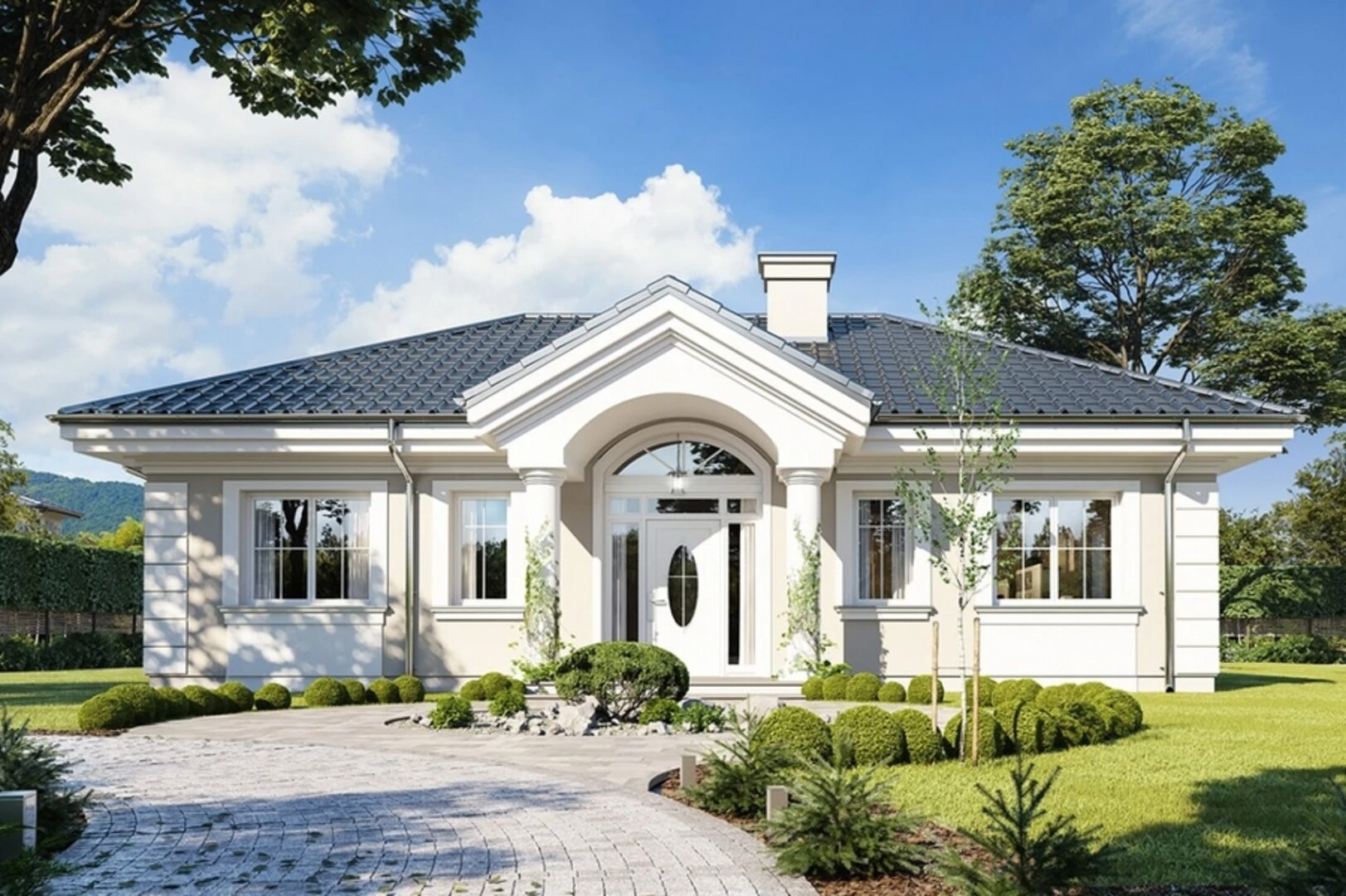 Biệt thự 1 tầng kiểu châu Âu tân cổ điển kết hợp hài hòa giữa nét cổ điển và hiện đại