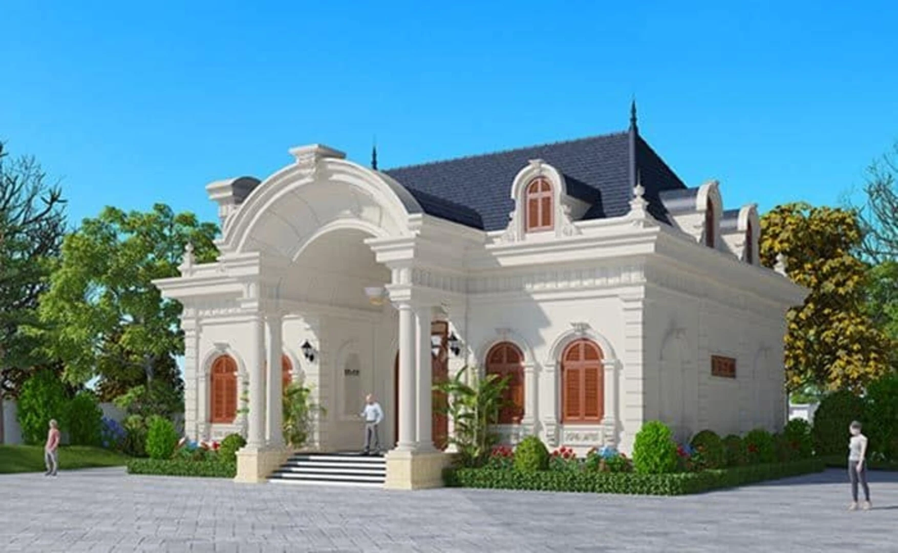 Biệt thự 1 tầng kiểu châu Âu mặt tiền 20m 