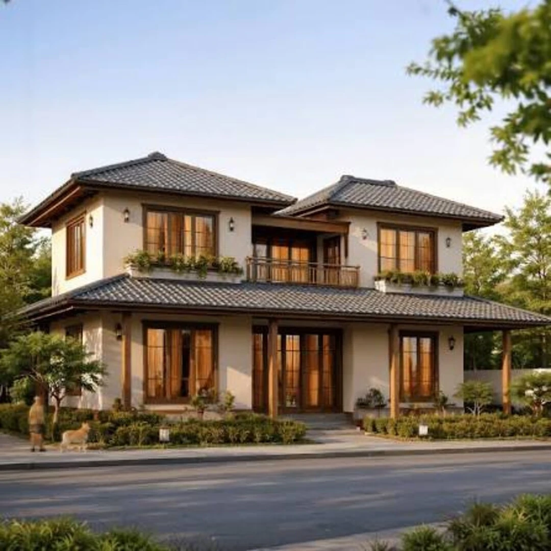 Mẫu biệt thự 2 tầng hiện đại mái Nhật
