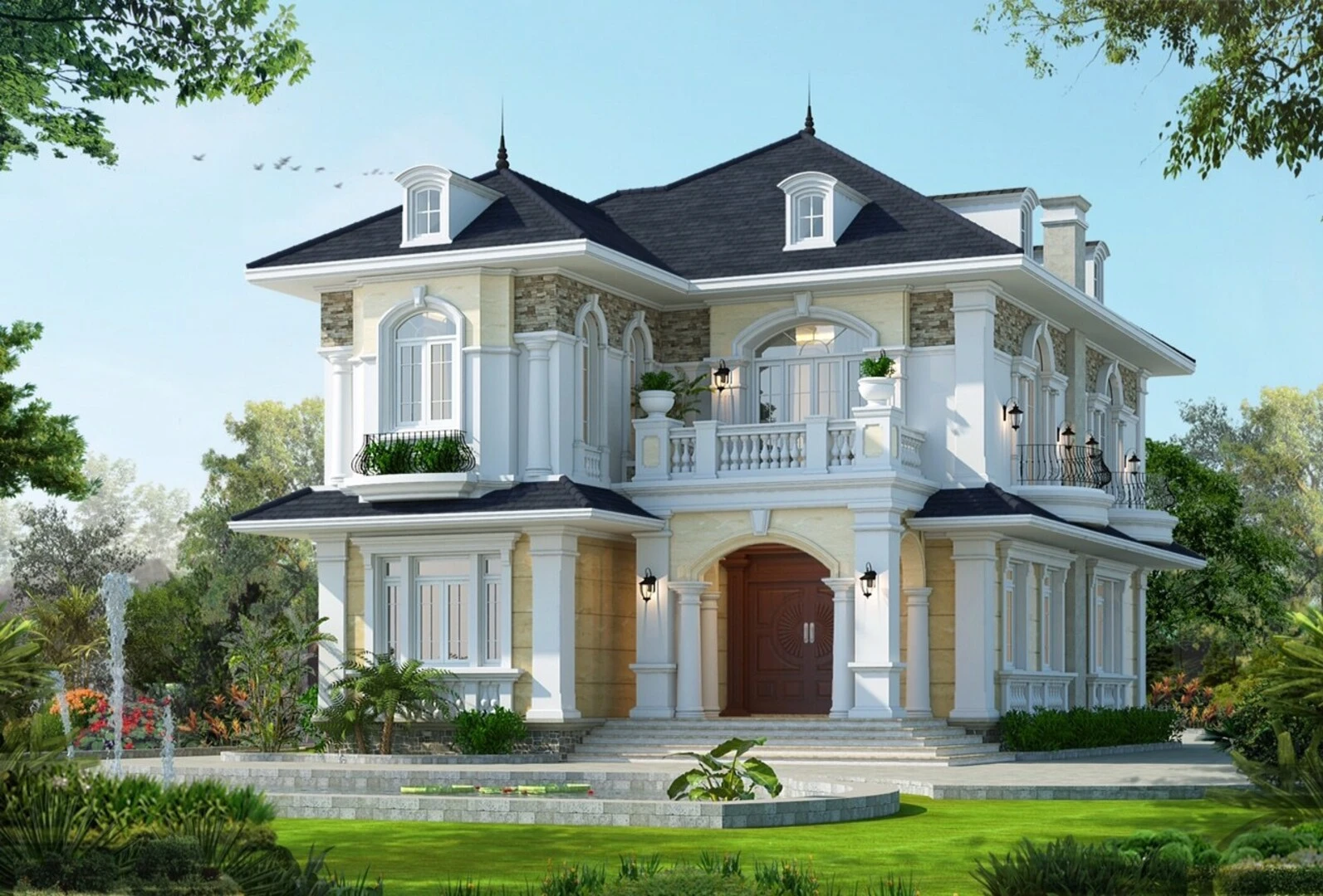 Mái Thái giúp tạo điểm nhấn độc đáo cho biệt thự 2 tầng hiện đại 