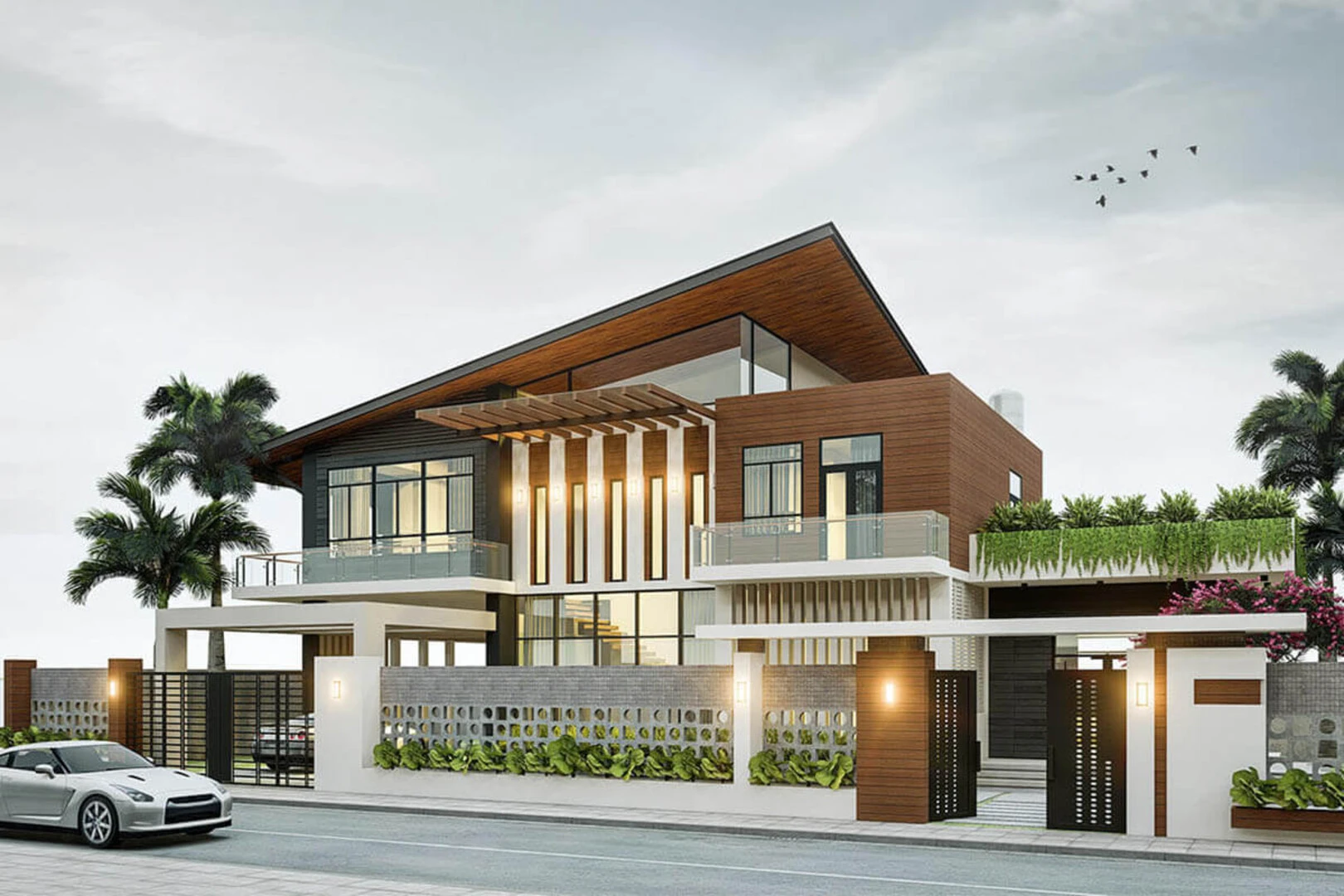 Biệt thự mái lệch 2 tầng tạo ấn tượng với thiết kế phá cách