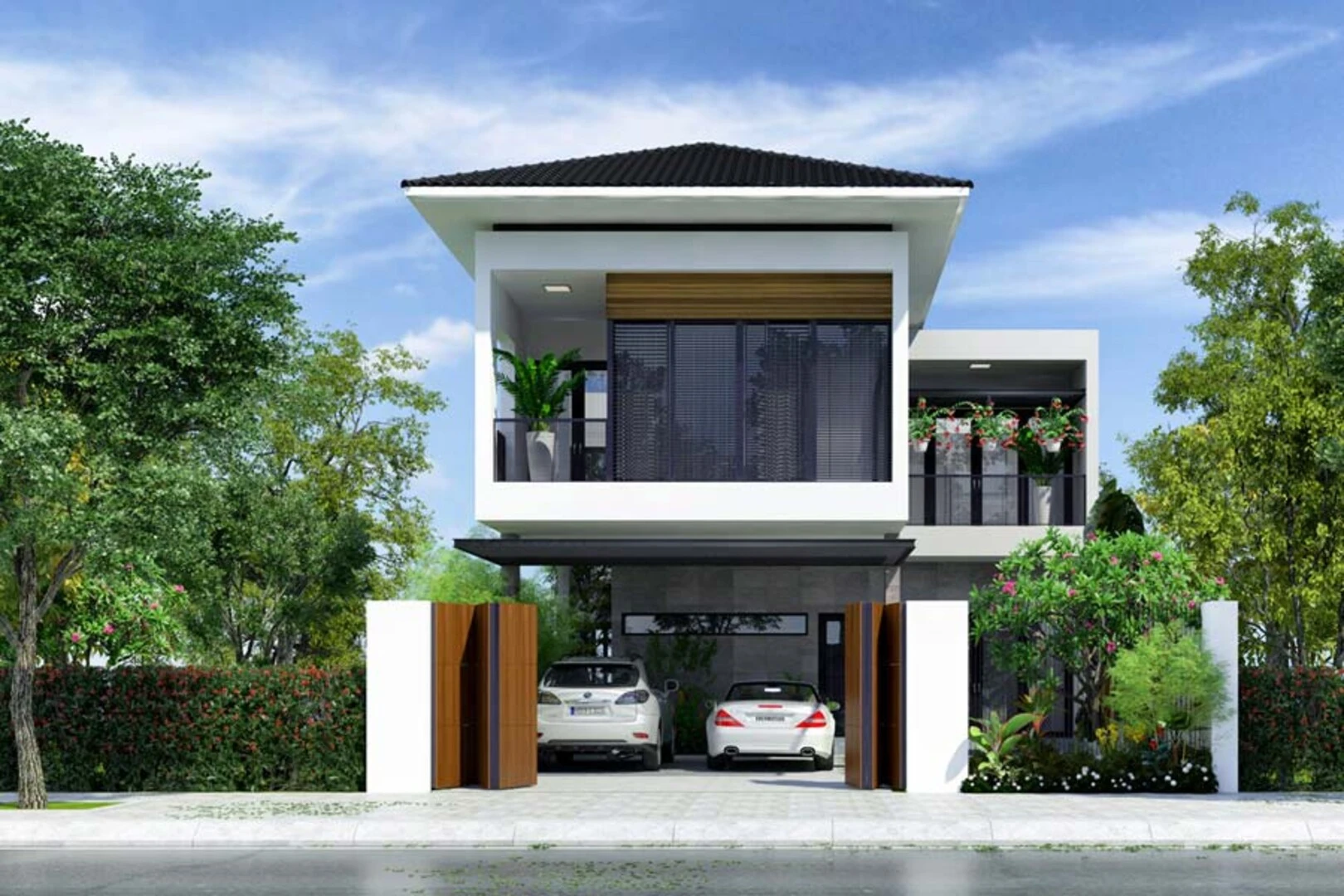 Thiết kế nhà biệt thự 2 tầng có gara tiện nghi